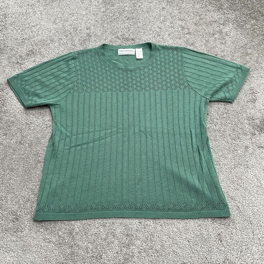 Alfred Dunner Knitted Top Womens Petite PL Green Crew Sweater Acrylic Casual